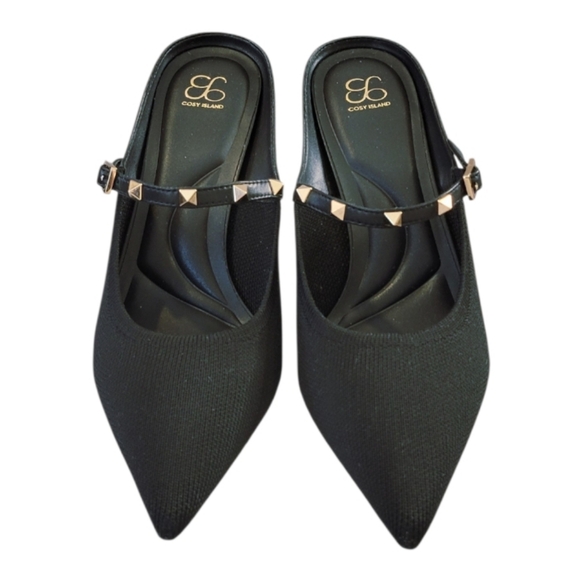 Cosy Island GraceLithe Black Studded Detail Pointed Toe Heeled Mules Size 8 - Picture 3 of 13